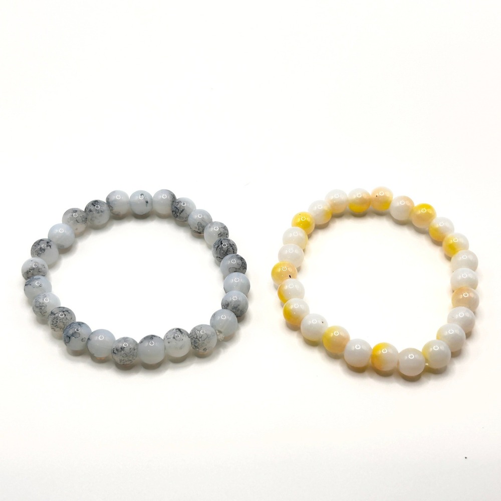 Beaded Stretch Bracelet Set OS Multi-Color Marble Stone Yoga Zen Jewelry Gift
